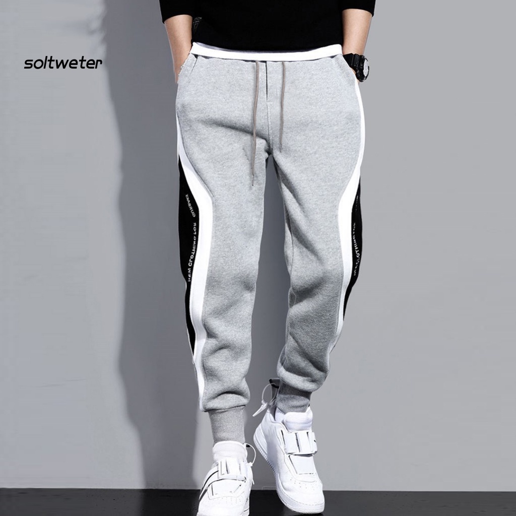 Quần Thể Thao Lưng Thun Lót Lông Dày Dặn Chống Gió Màu Sắc Khối Lập Phương Thời Trang Thu Đông Cho Nam