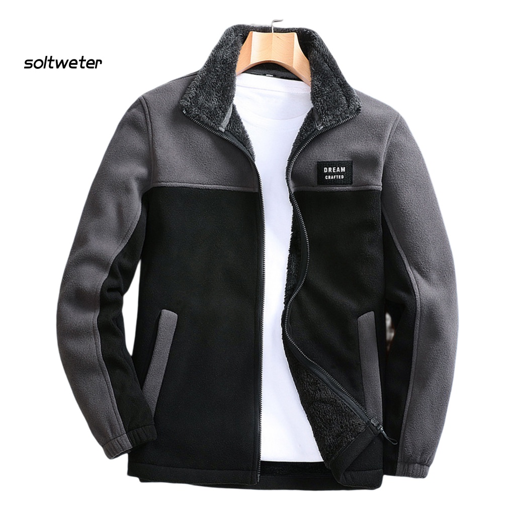 Áo Khoác Lông Cừu Cổ Đứng Tay Dài Phối Màu Tương Phản Size Lớn Phong Cách Đường Phố Cho Nam