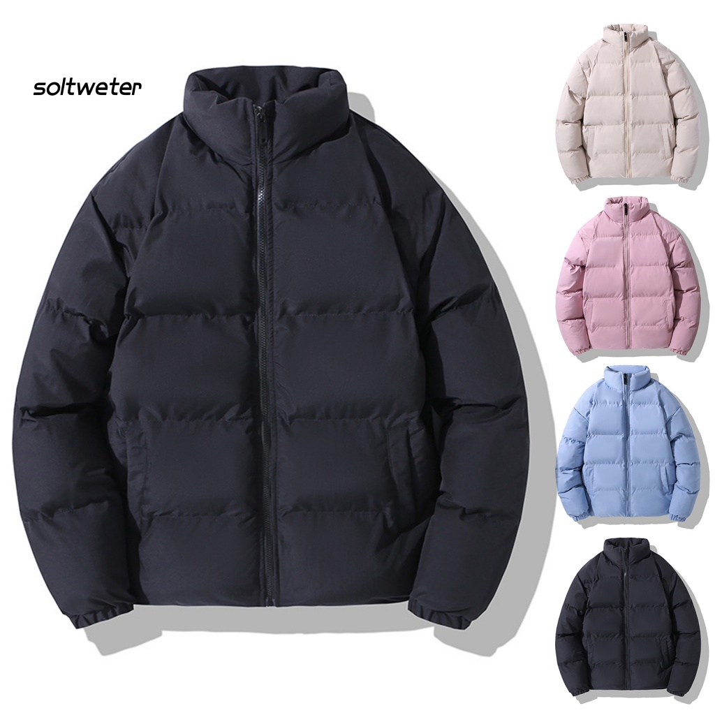 St Áo Khoác Phao Dày Dặn Màu Trơn Tay Dài Cổ Đứng Có Túi Khóa Kéo Có Thể Co Giãn Thời Trang Thu Đông Đường Phố Cho Nam