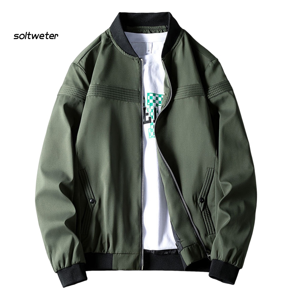 Áo Khoác Bóng Chày Cổ Đứng Dáng Rộng Màu Trơn Có Khóa Kéo Thời Trang Đường Phố Mùa Thu Cho Nam