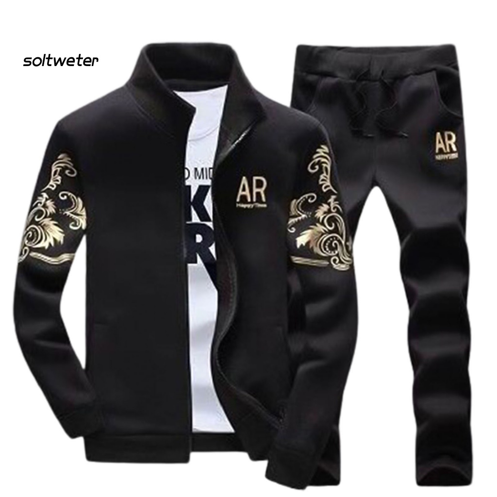 Set Đồ 2 Món Gồm Áo Nỉ Cổ Đứng In Họa Tiết Đồng Có Khóa Kéo Và Quần Dài Giữ Ấm Cho Nam