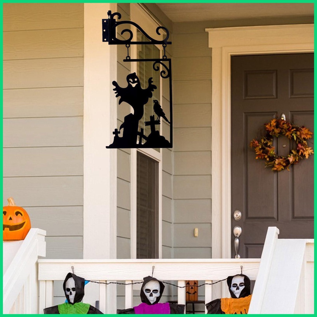 Biển Hiệu Kim Loại Treo Tường Trang Trí Halloween Hình Ma Mèo Đen