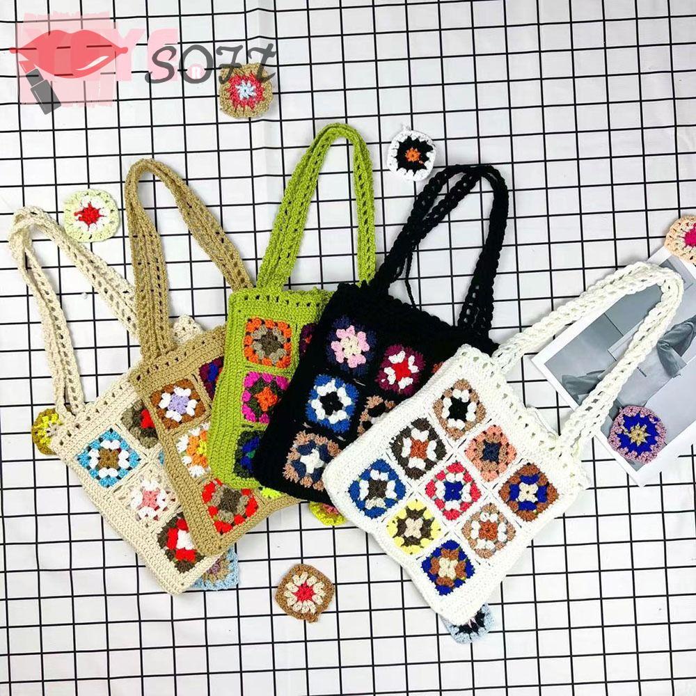 Túi Đeo Vai Đan Móc Thủ Công Họa Tiết Hoa Nhiều Màu Phong Cách Retro