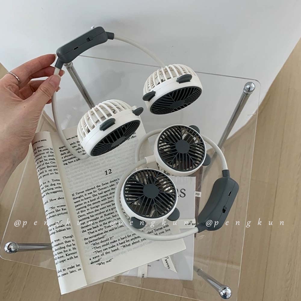 Quạt USB Mini Đeo Cổ / Cầm Tay Hình Tai Gấu Dễ Thương Có Thể Gấp Gọn Tiện Dụng Cho Học Sinh