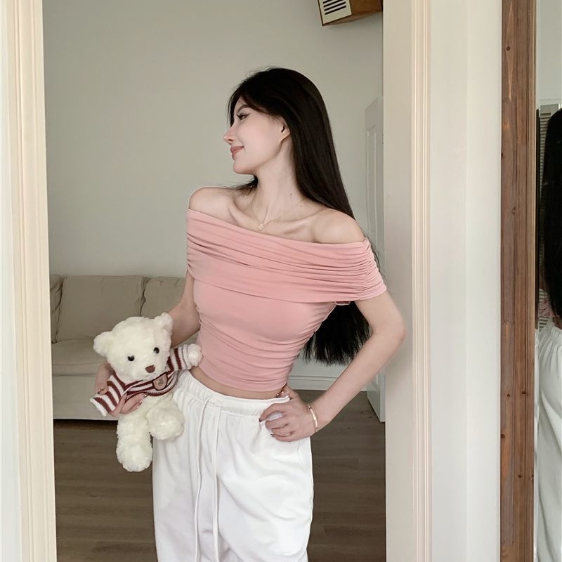 COZOK Áo Thun Ngắn Tay Trễ Vai Thiết Kế Mỏng Quyến Rũ Thời Trang