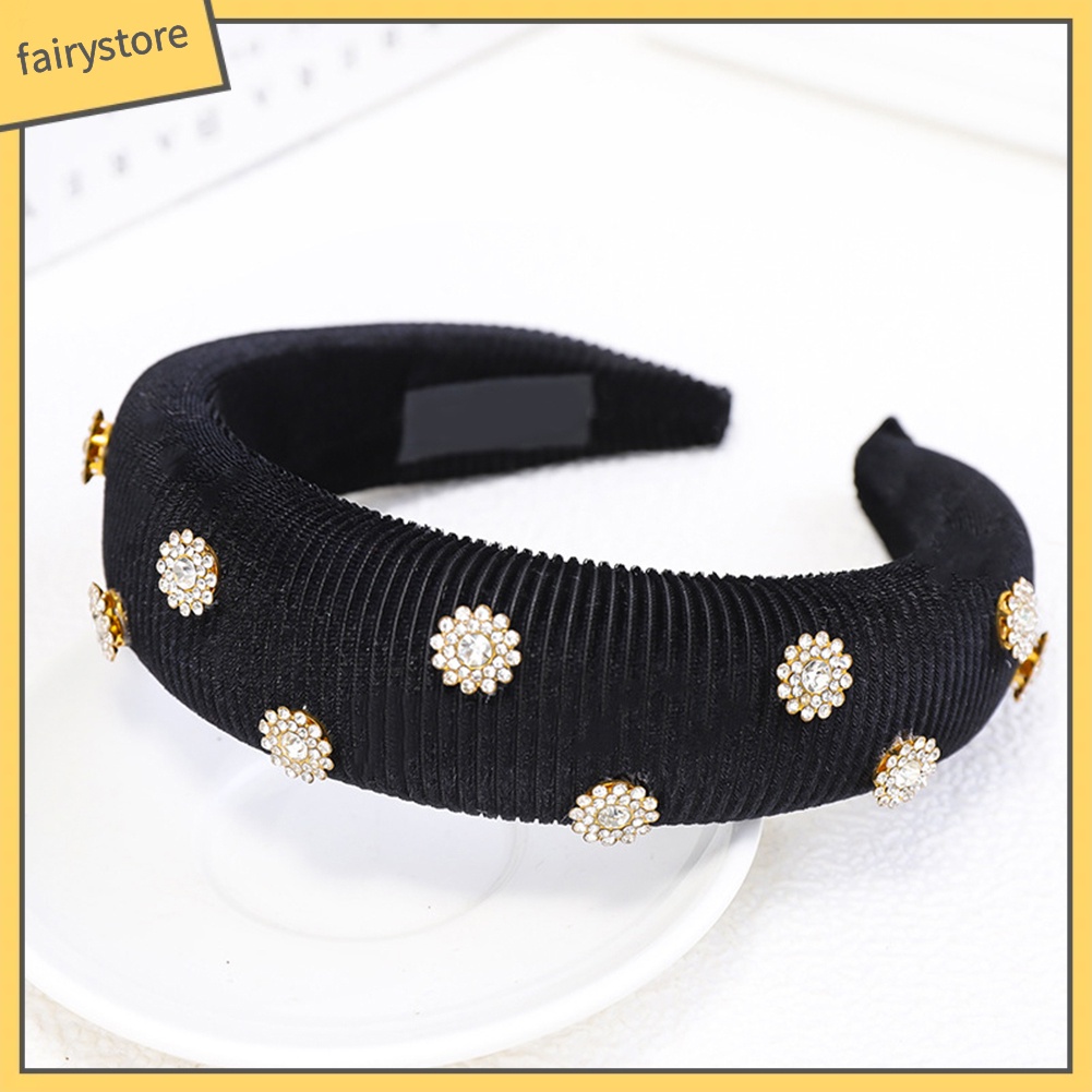 Băng Đô Cài Tóc Bằng Mút Xốp Dày Đính Đá Hình Hoa Cho Nữ