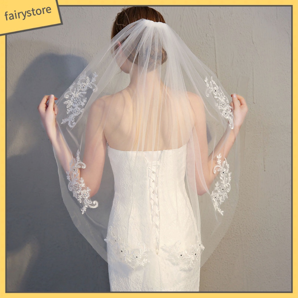 [FRO] Mạng Che Mặt Phối Ren Lưới Đính Đá Quyến Rũ Đẹp Mắt Với Một Lớp Trang Trí Tóc Để Chụp Ảnh Cưới