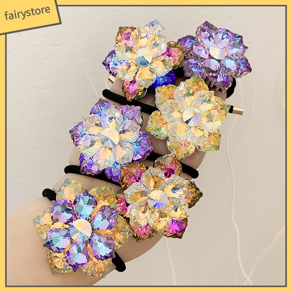 Dây Buộc Tóc Cao Su Co Giãn Đính Pha Lê Giả Màu Đen Ngọt Ngào Cho Nữ