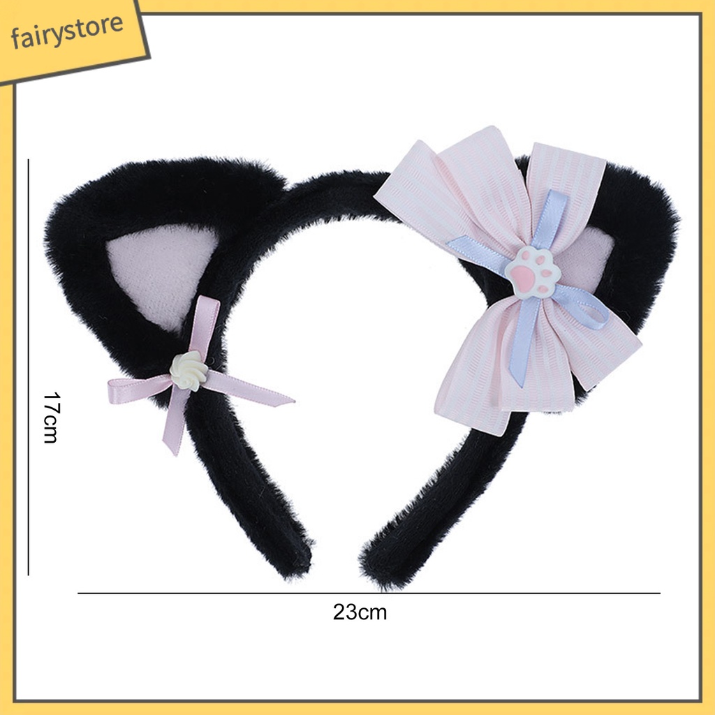 Băng Đô Cài Tóc Tai Mèo Hoạt Hình Phối Lông Chống Trượt Dành Cho Nữ