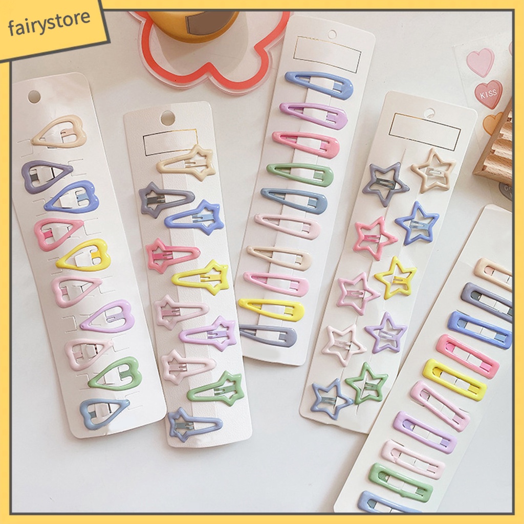 Set 10 Kẹp Tóc Hình Ngôi Sao / Trái Tim Hoạt Hình Co Giãn Chống Trượt Màu Kẹo Ngọt