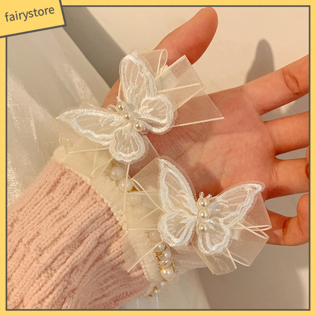 1 Cặp Kẹp Tóc Ba Lớp Hình Bướm Đính Ngọc Trai Giả Gọn Nhẹ Chống Trượt