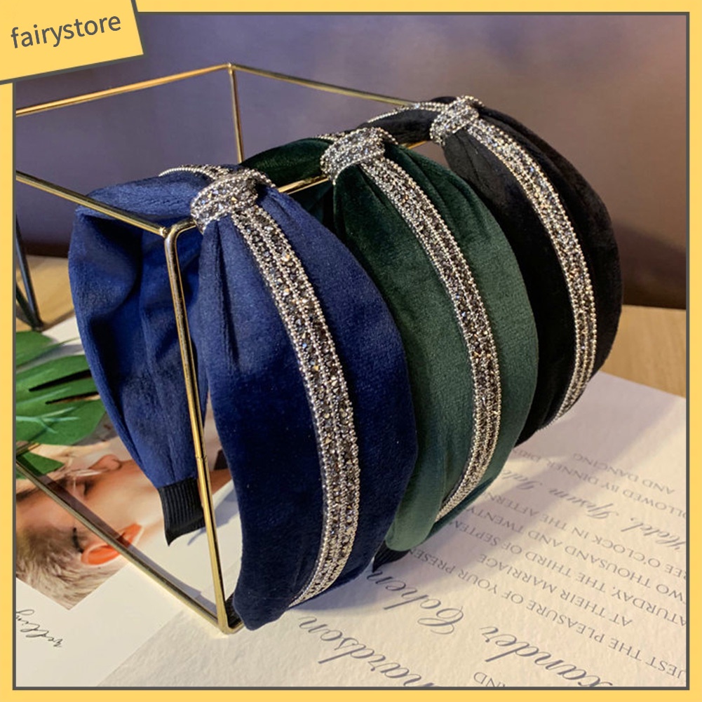 Băng Đô Cài Tóc Bản Rộng Thắt Nút Đính Đá Kiểu Vintage Cho Nữ