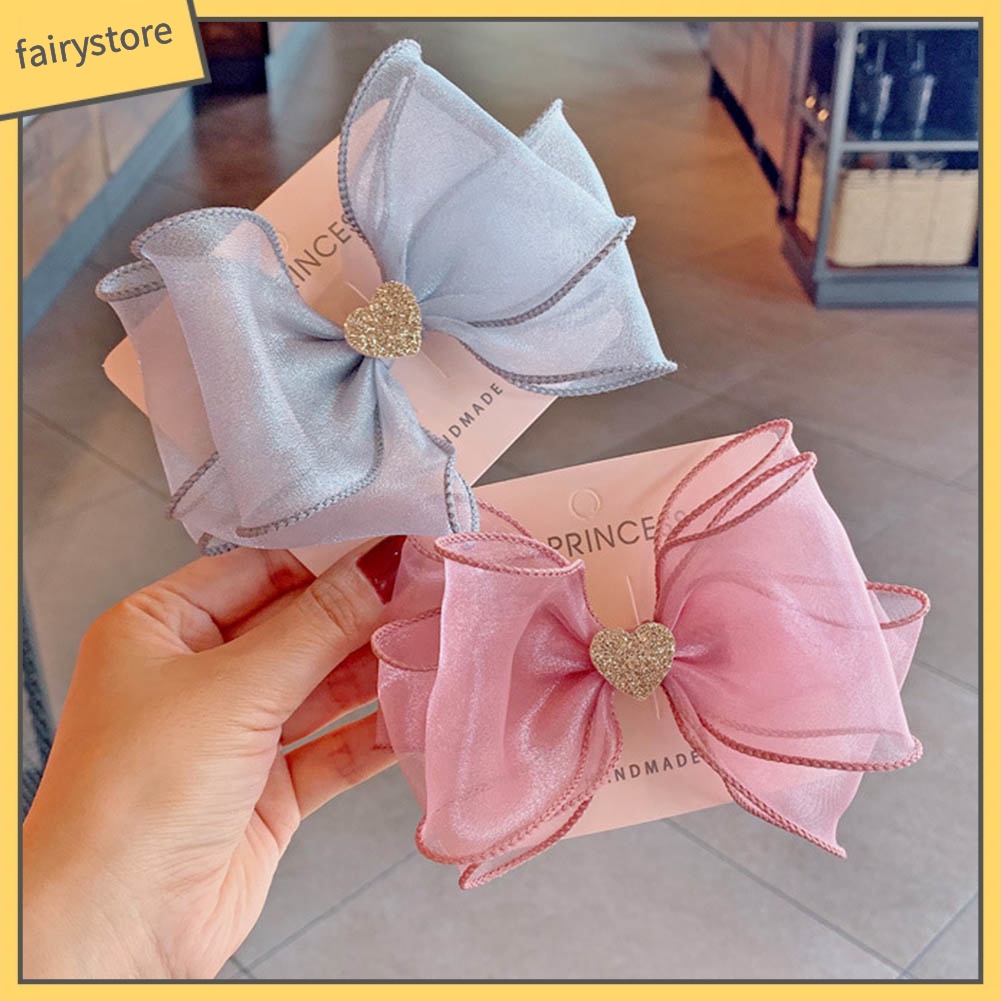 Kẹp Tóc Nơ Hình Trái Tim Lấp Lánh Cho Bé Gái