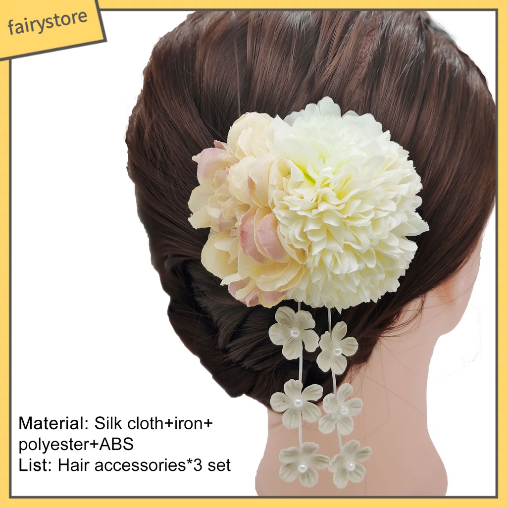 Set 3 Kẹp Tóc Chữ U Đính Hoa Giả Chống Rơi Thời Trang Cho Nữ