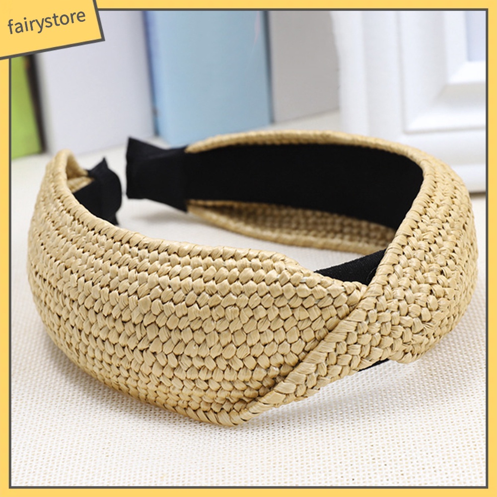 Băng Đô Đan Rơm Thắt Nút Chéo Thời Trang Đi Biển Mùa Hè Cho Nữ