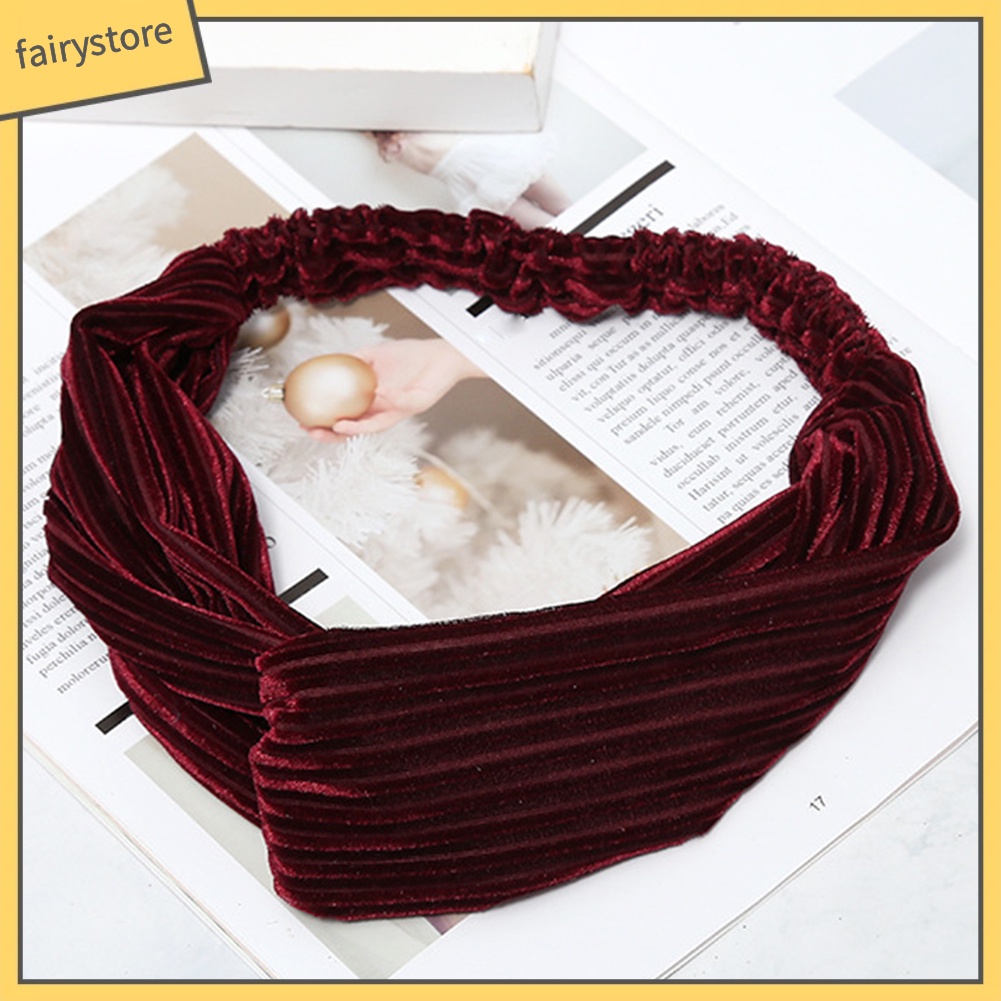 Băng Đô Nhung Thắt Nút Chéo Màu Trơn Dùng Rửa Mặt Trang Điểm Cho Nữ