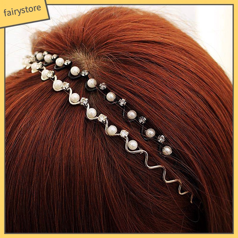 Băng Đô Cài Tóc Đính Đá &amp; Ngọc Trai Giả Bằng Kim Loại Thời Trang Cho Nữ