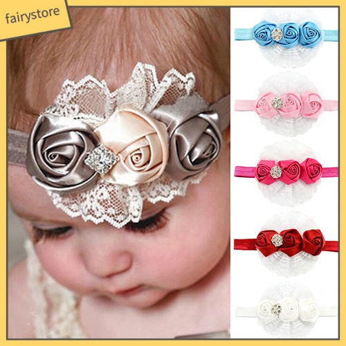 Băng Đô Ren Hoa Hồng Co Giãn Dễ Thương Cho Bé Gái