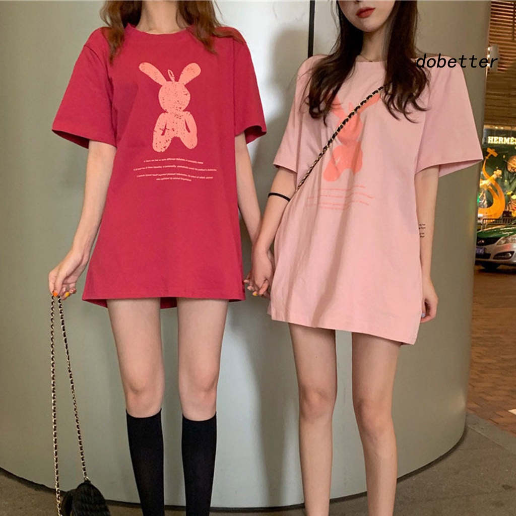 Áo Thun Nữ Cổ Tròn Dáng Rộng In Họa Tiết Hoạt Hình Phối Màu Tương Phản Thời Trang Mùa Hè