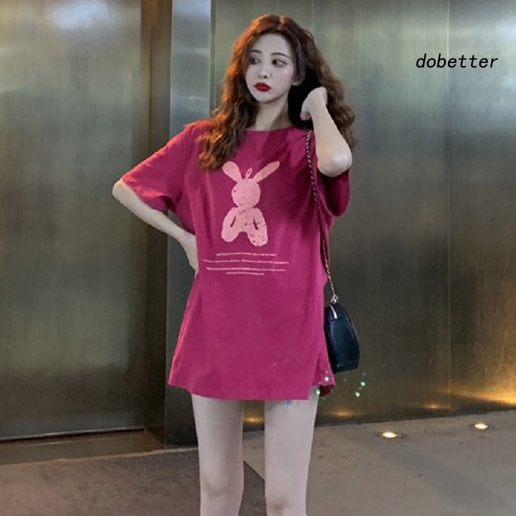 Áo Thun Nữ Cổ Tròn Dáng Rộng In Họa Tiết Hoạt Hình Phối Màu Tương Phản Thời Trang Mùa Hè