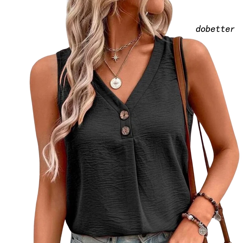 Áo Sơ Mi Lụa Mỏng Dáng Rộng Cổ Chữ V Không Tay Cài Nút Thời Trang Mùa Hè Cho Nữ