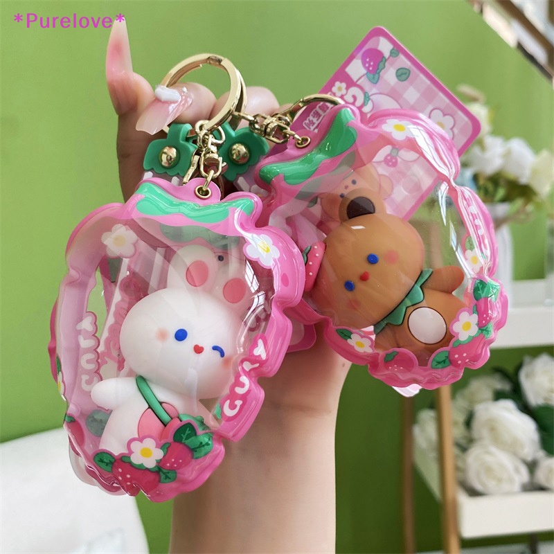 Móc Khóa Bơm Hơi Hình Thỏ Trắng Và Dâu Tây Dễ Thương Mới