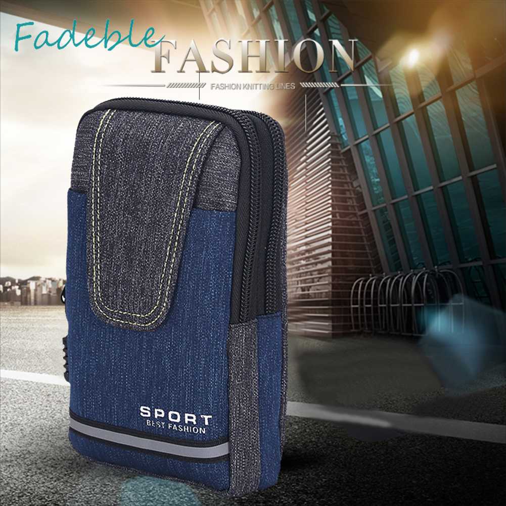 Túi Đựng Điện Thoại Đeo Thắt Lưng Bằng Vải Oxford Kẻ Sọc Phản Quang Cho Nam