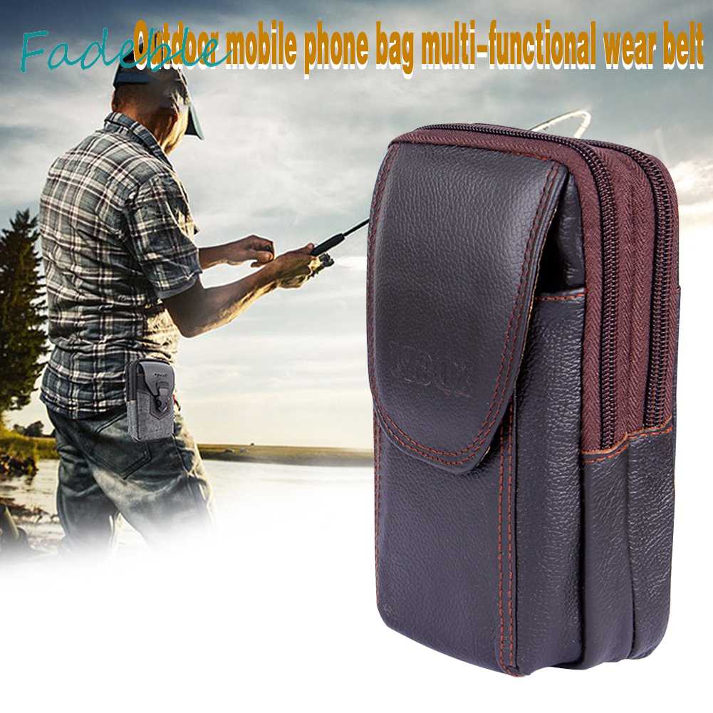 Túi Đeo Thắt Lưng Da Bò Ba Ngăn Đựng Điện Thoại Màu Trơn Dành Cho Nam