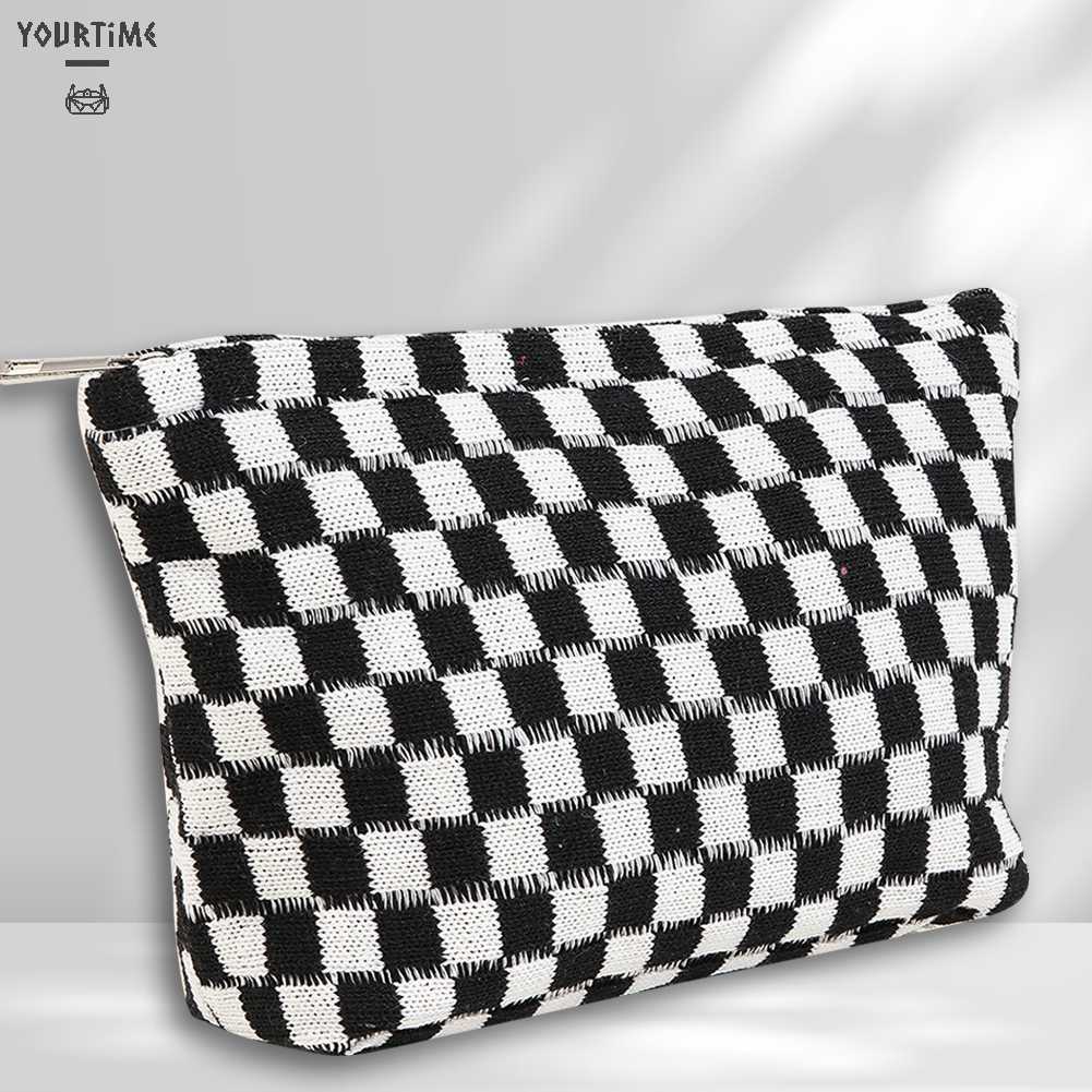 Túi Đựng Mỹ Phẩm Sức Chứa Lớn Họa Tiết Sọc Caro Xinh Xắn Tiện Dụng