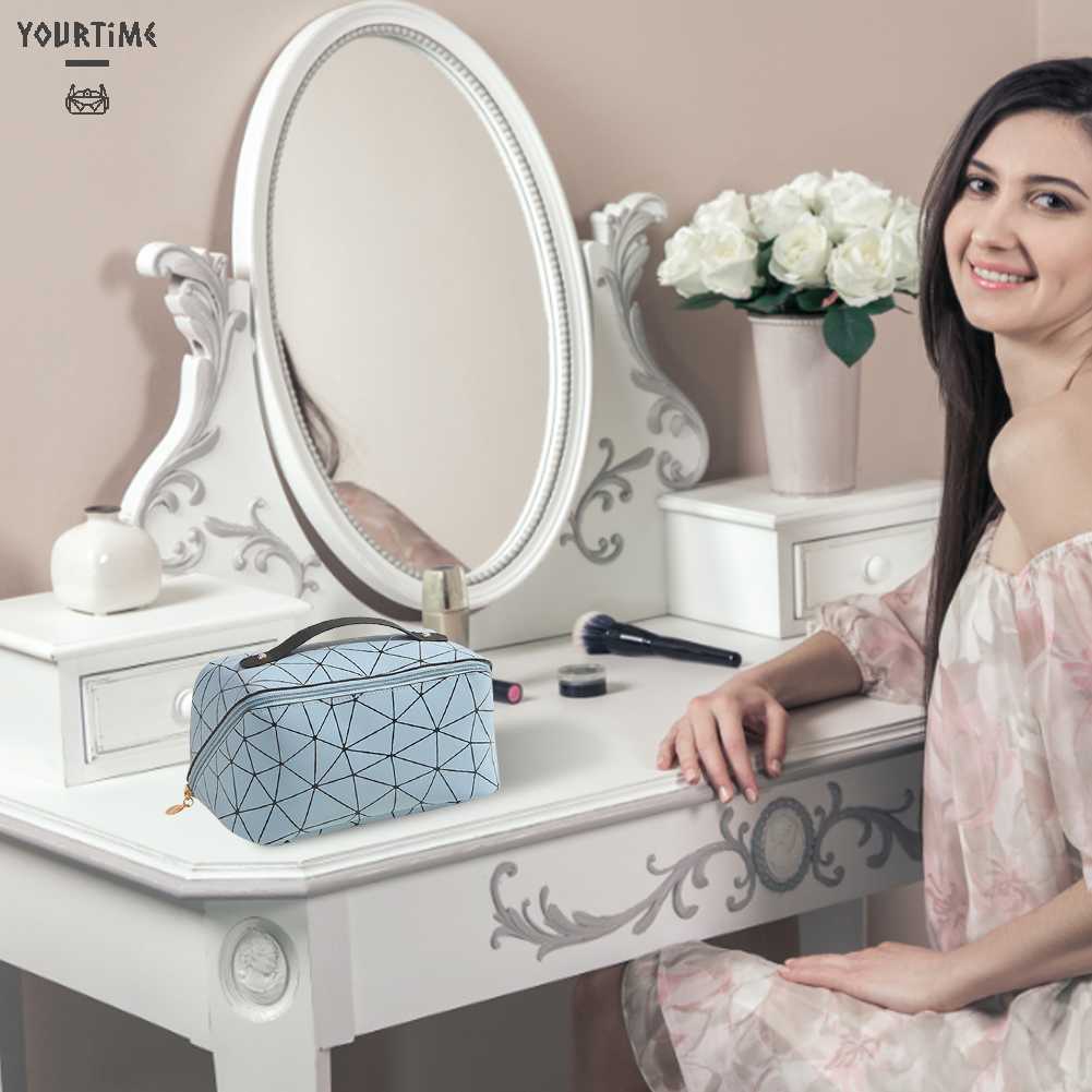 Túi Đựng Mỹ Phẩm Da PU Mềm Họa Tiết Lưới Hình Thoi Dung Tích Lớn Thích Hợp Làm Quà Tặng