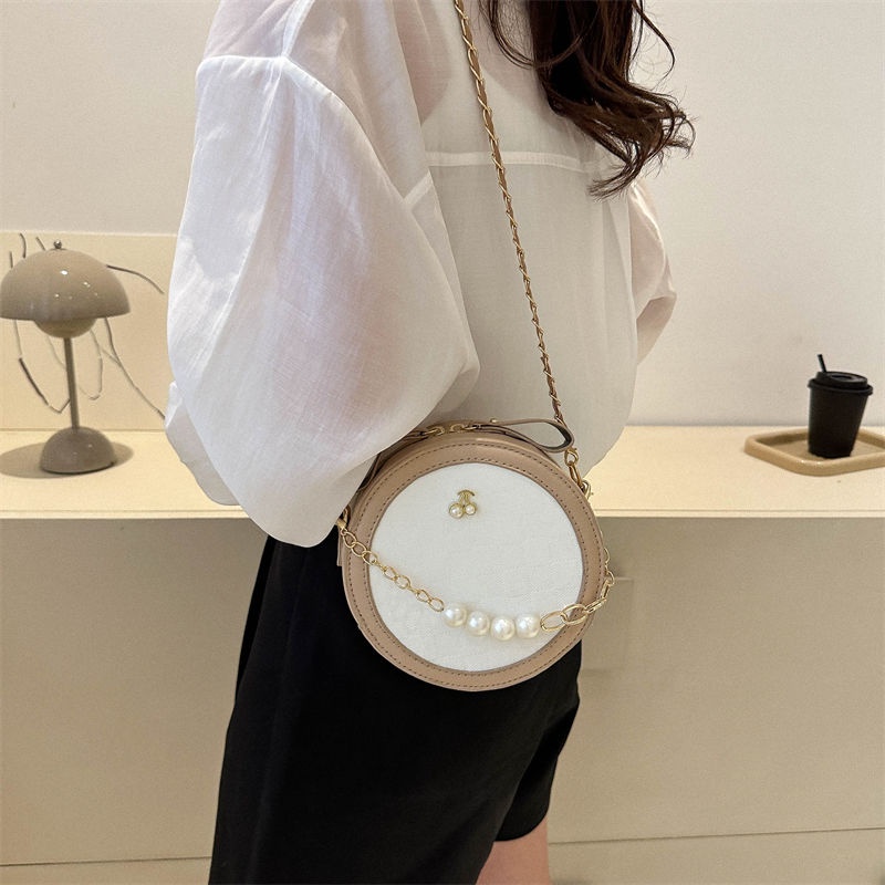 Túi Đeo Chéo Hình Tròn Nhỏ Quai Xích Đính Hạt Ngọc Trai Thời Trang Năm Mới 2023