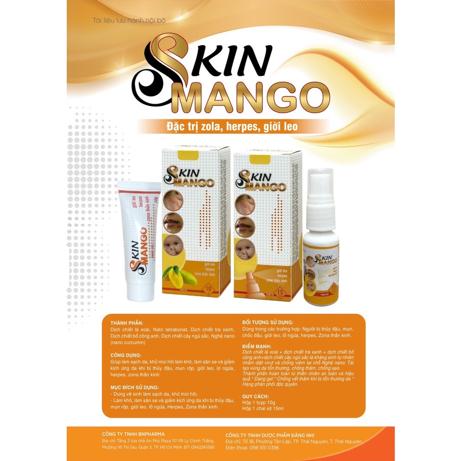 SKIN MANGO - Chai xịt thủy đậu, giời leo, herpes, zona thần kinh, kiến ba khoang  TAMPHARMA