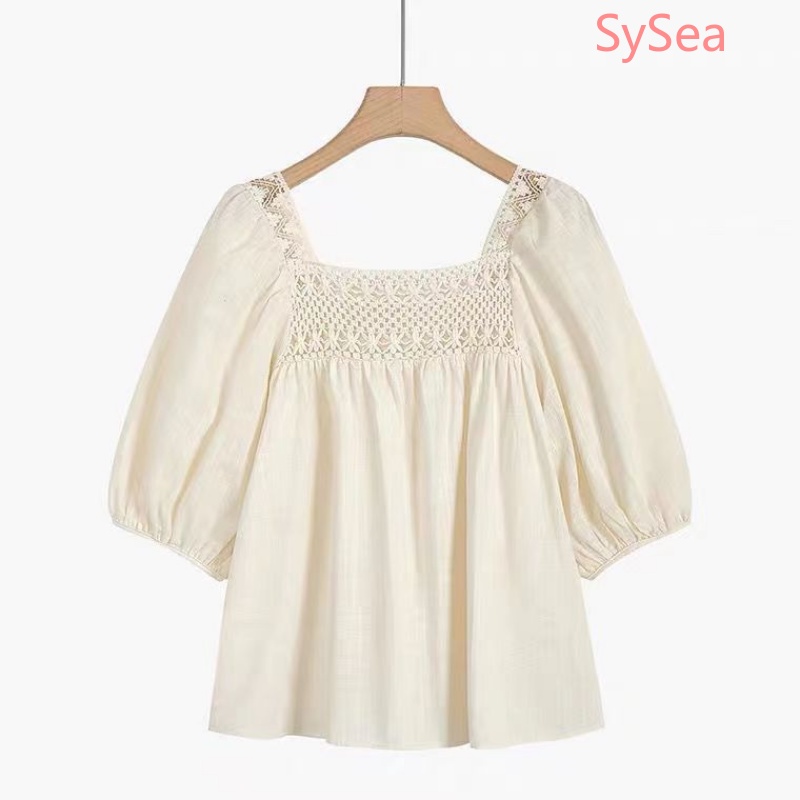 Áo Kiểu Tay Phồng Cổ Vuông Phong Cách Pháp Thanh Lịch Cho Nữ