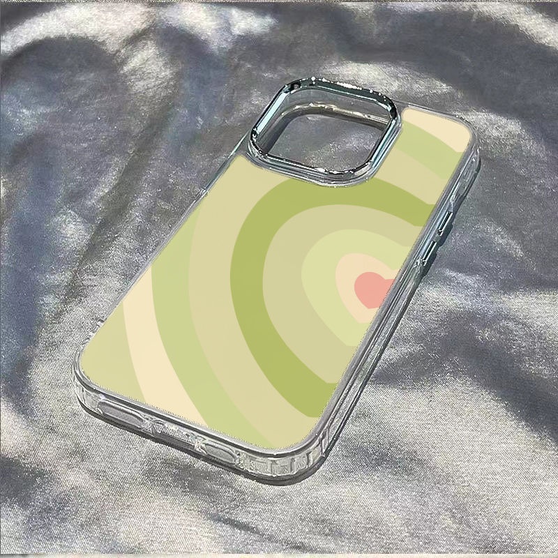 ✅Ốp Điện Thoại Mềm Chống Sốc Họa Tiết Trái Tim Màu Hồng / Xanh Lá Cho Iphone 13 14Pro 12Plus 7 11 max8 ET4X