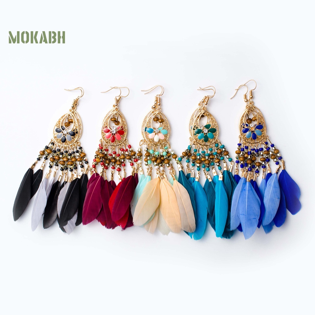 1 Đôi Bông Tai Hình Lông Vũ Dáng Dài Phong Cách Bohemian