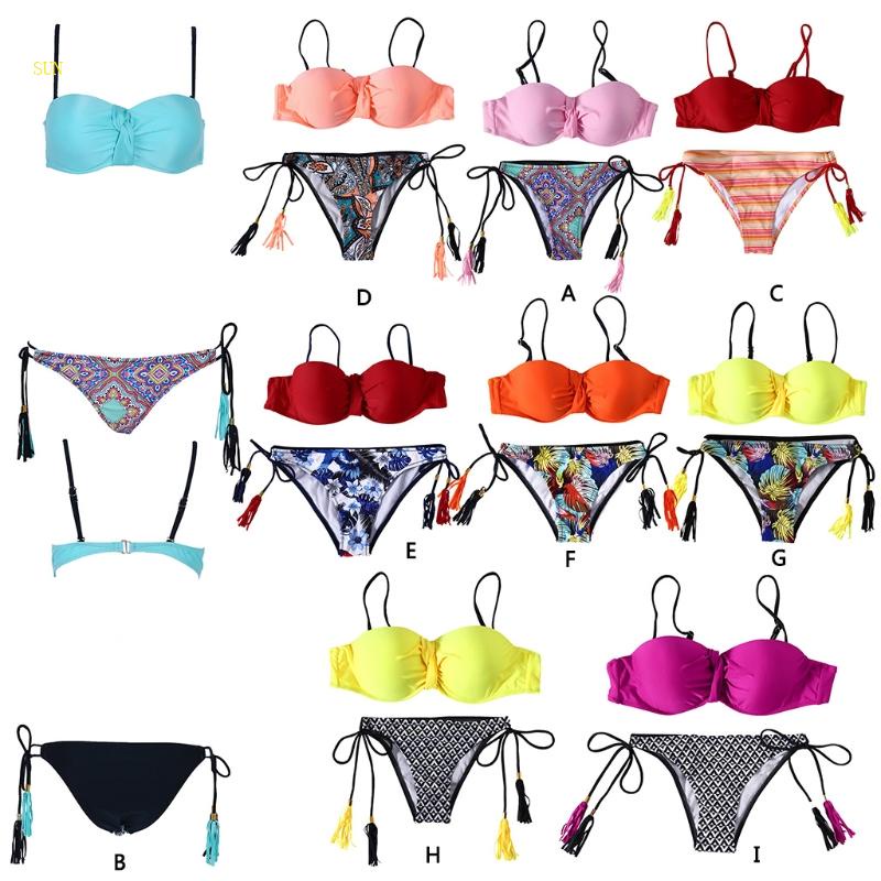 Bộ Đồ Bơi Bikini Hai Mảnh Màu Trơn Họa Tiết Hoa Mặt Trời Gợi Cảm Cho Nữ