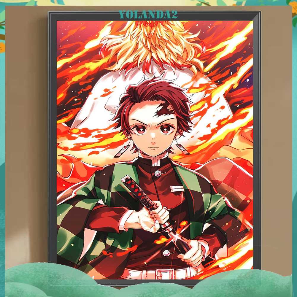 Bộ Tranh Đính Đá 5D Họa Tiết Demon Slayer Độc Đáo DIY Dùng Trang Trí Nhà Cửa