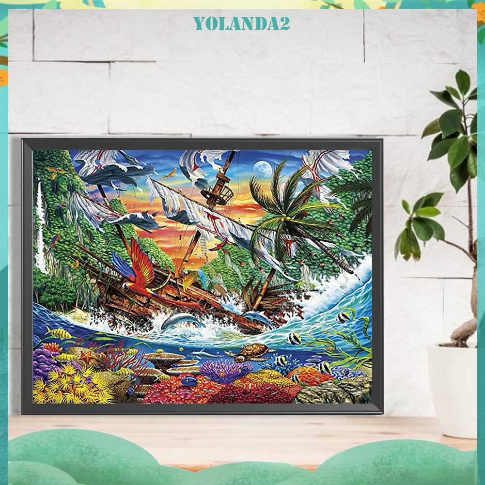 Tranh Đính Đá Kim Cương Toàn Bộ 5D DIY Hình Vẽ Thuyền Buồm Trang Trí Nhà Cửa