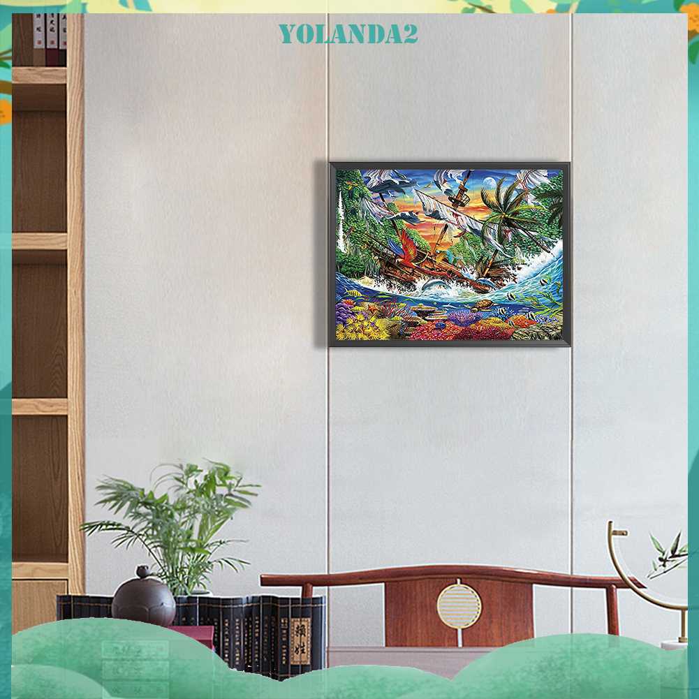 Tranh Đính Đá Kim Cương Toàn Bộ 5D DIY Hình Vẽ Thuyền Buồm Trang Trí Nhà Cửa