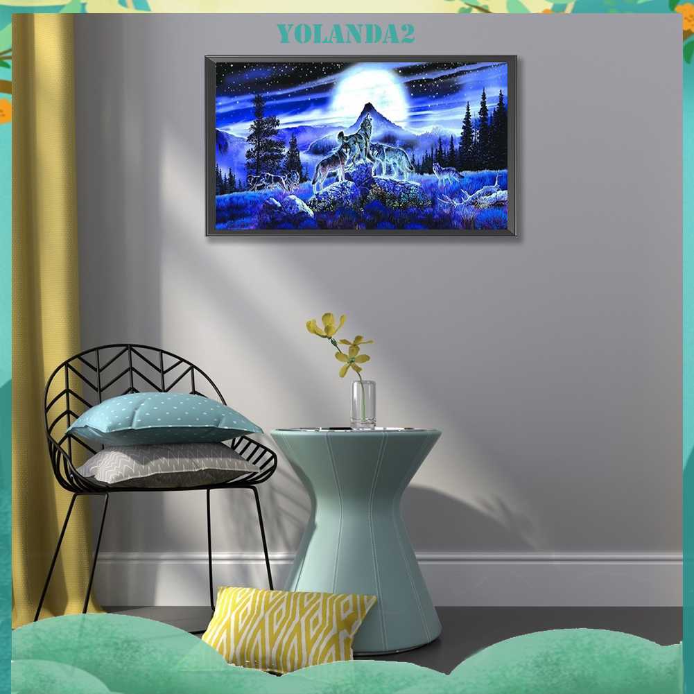 Tranh Đính Đá Kim Cương Toàn Bộ 5D DIY Hình Vẽ Sói Trang Trí Nhà Cửa