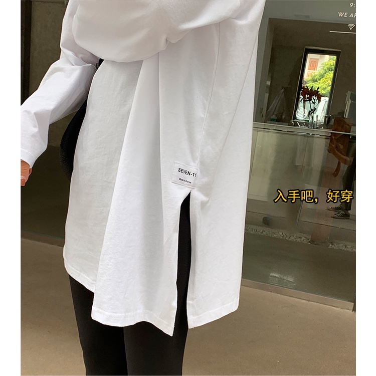 Áo Thun Tay Dài Form Rộng Xẻ Tà Màu Trơn Thời Trang Mới