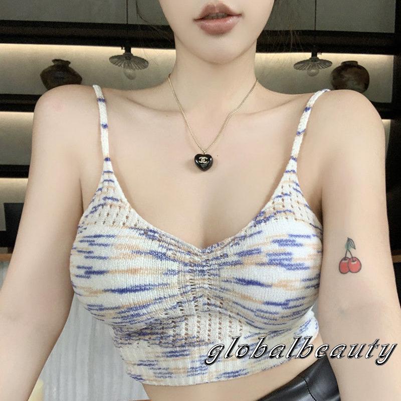 Áo Croptop Hai Dây Cổ Chữ V Họa Tiết Kẻ Sọc Thời Trang Mùa Hè Dành Cho Nữ