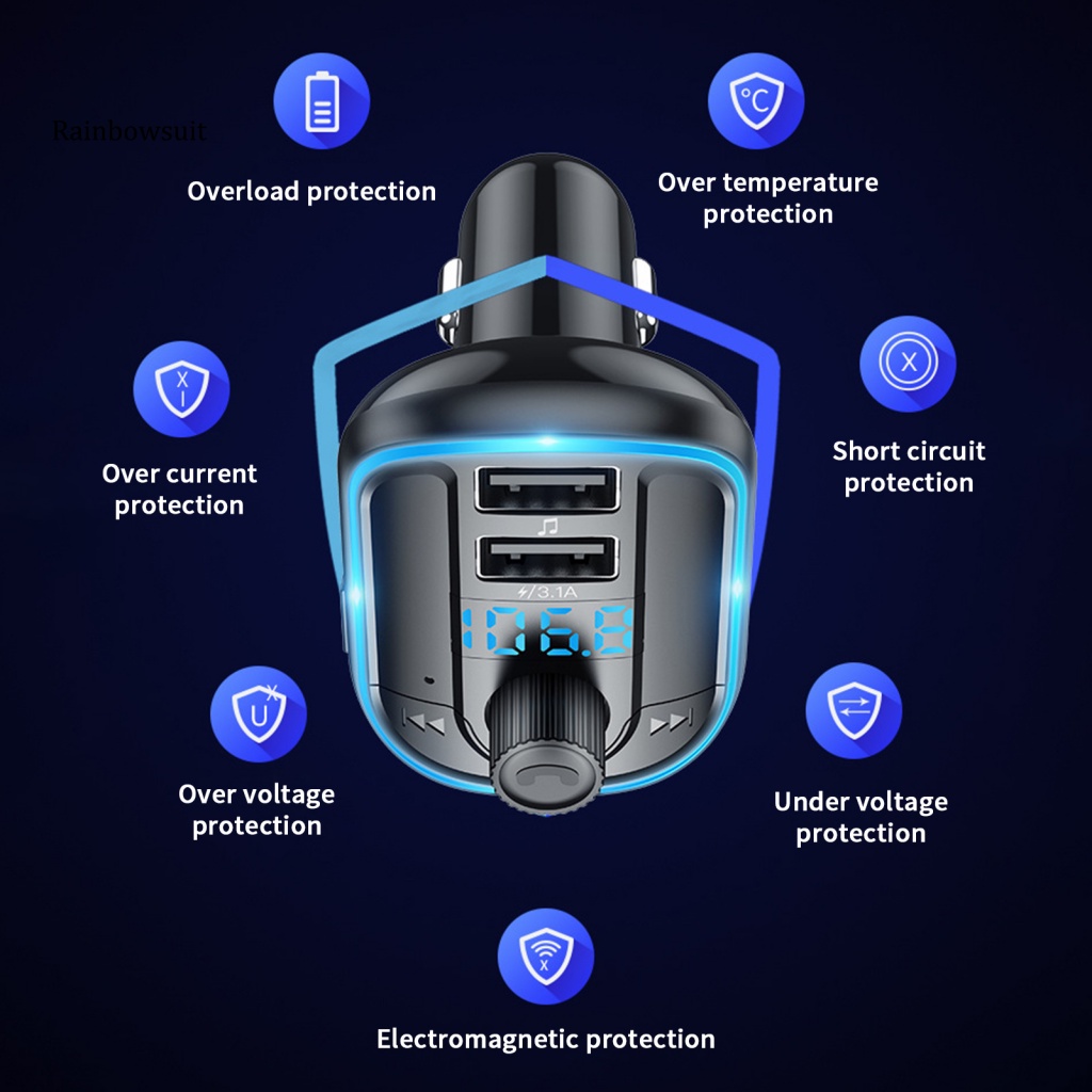 Máy Nghe Nhạc MP3 Bluetooth 5.0 Hai Cổng Sạc USB Sạc Nhanh Rảnh Tay Dành Cho Xe Hơi