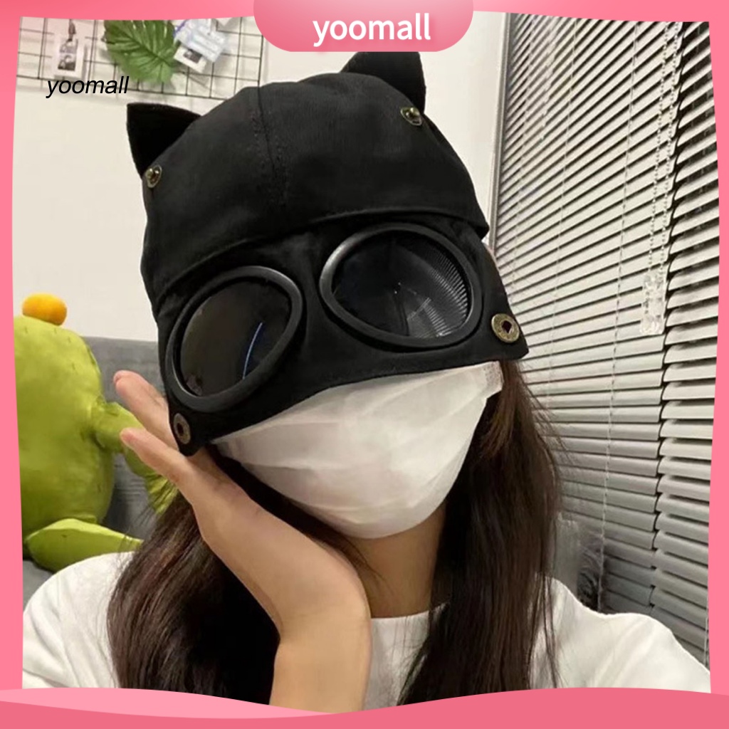 Yo / Phụ Nữ Mũ Phi Công Cá Tính Với Kính Râm Trong Suốt Trang Trí Tai Mèo Có Thể Gập Lại Cho Cosplay