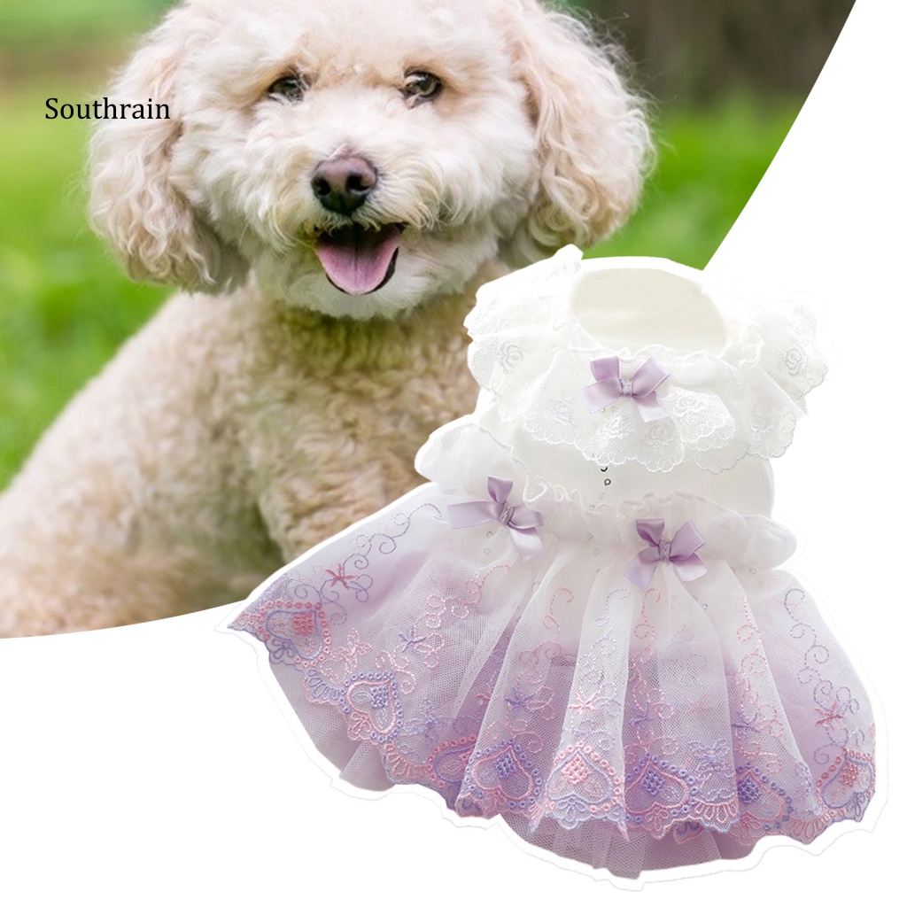 Đầm Không Tay Eo Cao Viền Ren Thắt Nơ Cho Cún Cưng