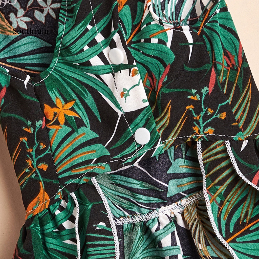 Đầm Hóa Trang Công Chúa Mùa Hè Xếp Ly Viền Nhấn In Họa Tiết Lá Cọ Có Khóa Bấm Cho Cún Cưng