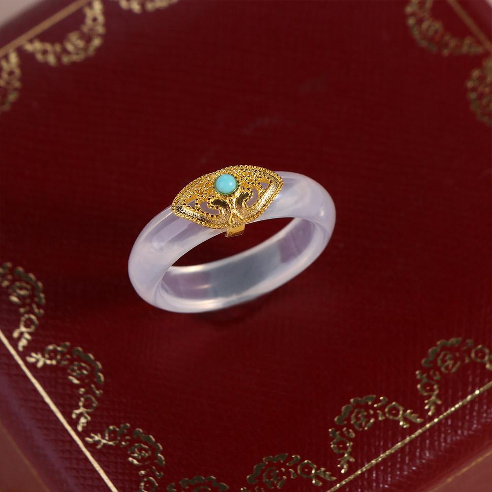 Mxbeauty Nhẫn Cặp Đính Đá chalcedony Phong Cách Trung Hoa