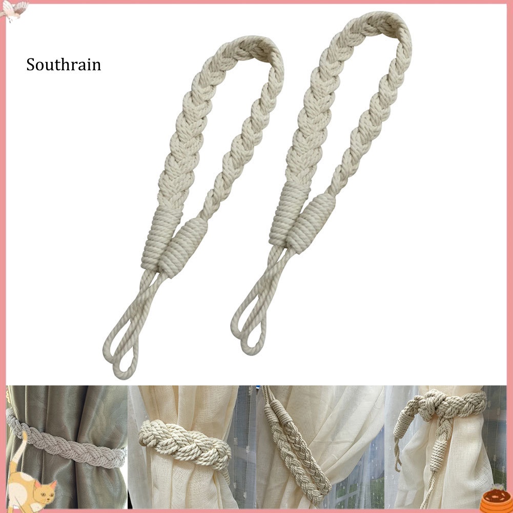 Set 2 Dây Cột Rèm Cửa Thắt Nút Xoắn Bằng Vải Cotton