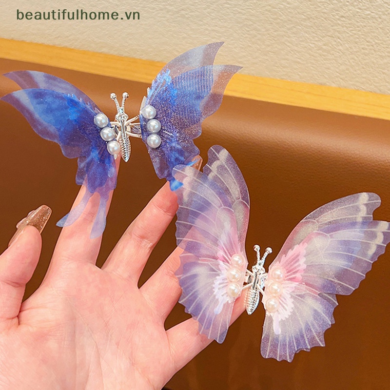 Kẹp Tóc Hình Cánh Bướm Đính Ngọc Trai Xinh Xắn Cho Bé Gái