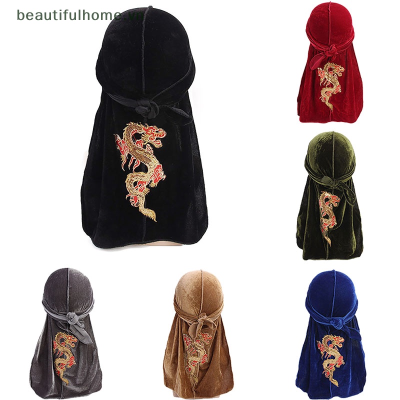 [beautifulhome] Khăn Trùm Đầu Bandana Nhung Đính Kim Sa Hình Rồng Trung Quốc Cho Nam Và Nữ [beauty]